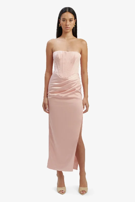 Ladies midi dress elegant -Everlasting Satin Midi Dress - Soft Pink