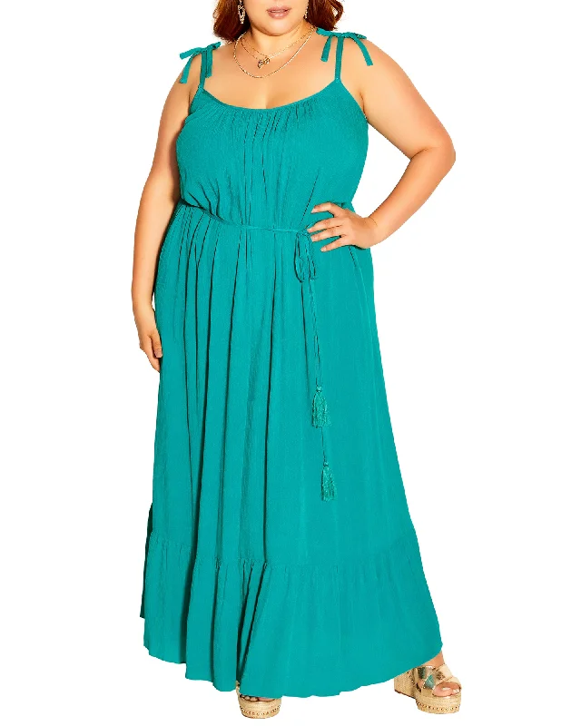 Women's maxi dress relaxed -Anisa Bow Tie Tropical Maxi Dress | Teal