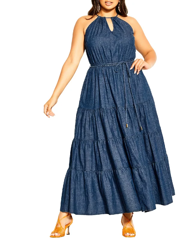 Women's maxi dress feminine -Ashlyn Tiered Maxi Dress | Dark Denim