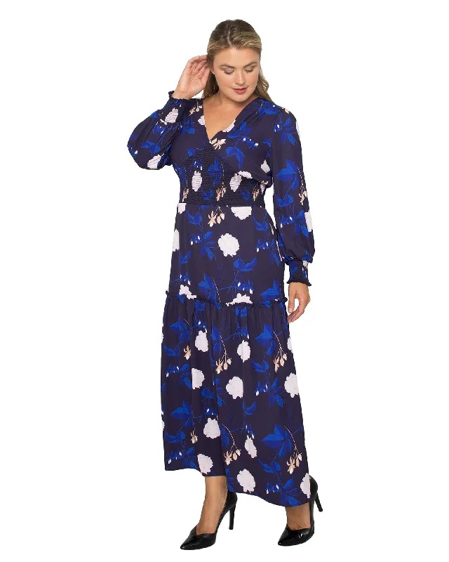 Women's maxi dress printed -Isabelle Smocked Waist Maxi Dress | Midnight Blooms Print