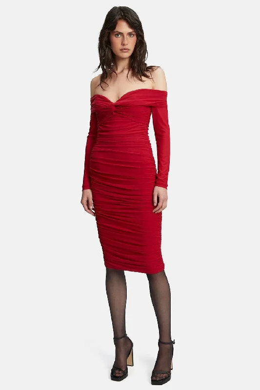 Ladies midi dress marble -Helena Midi Mesh Dress - Fire Red