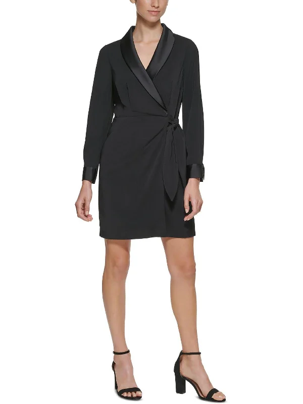 Ladies party dress A-line -Womens Tuxedo Faux-Wrap Cocktail and Party Dress