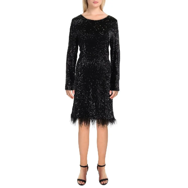 Ladies party dress glamorous shine -Womens Sequined Fringe Cocktail And Party Dress