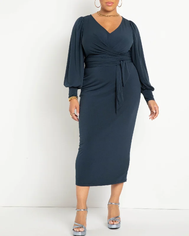 Ladies midi dress grey -Cross Front Midi Dress | Carbon