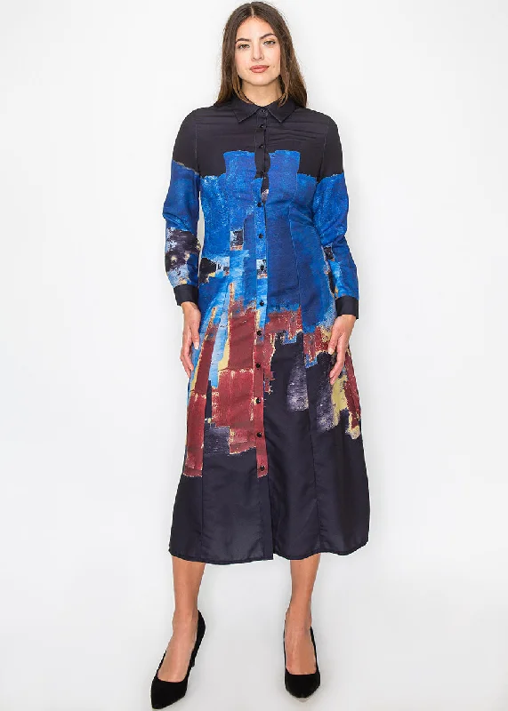 Women's shirt dress gothic -Midnight Blue Paint Stroke Shirt Dress