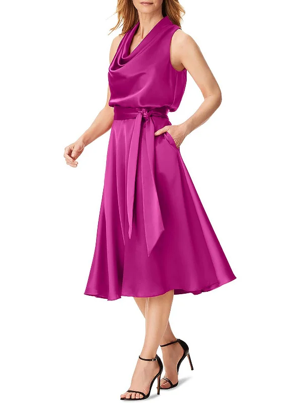 Ladies party dress gala -Womens Satin Cowlneck Cocktail and Party Dress