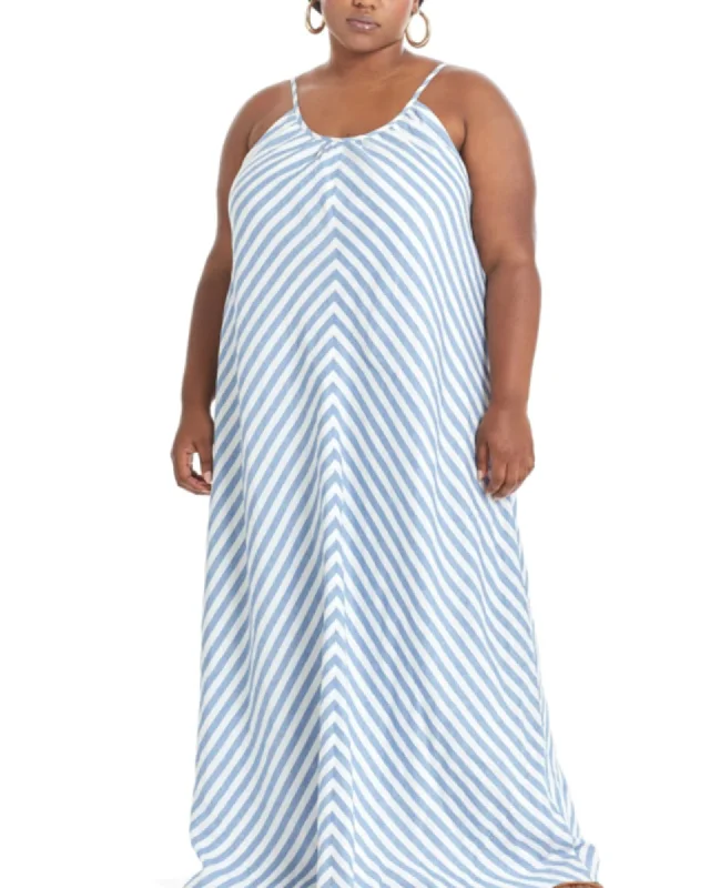 Women's maxi dress warm weather -Striped Cami Maxi Dress | White Multi