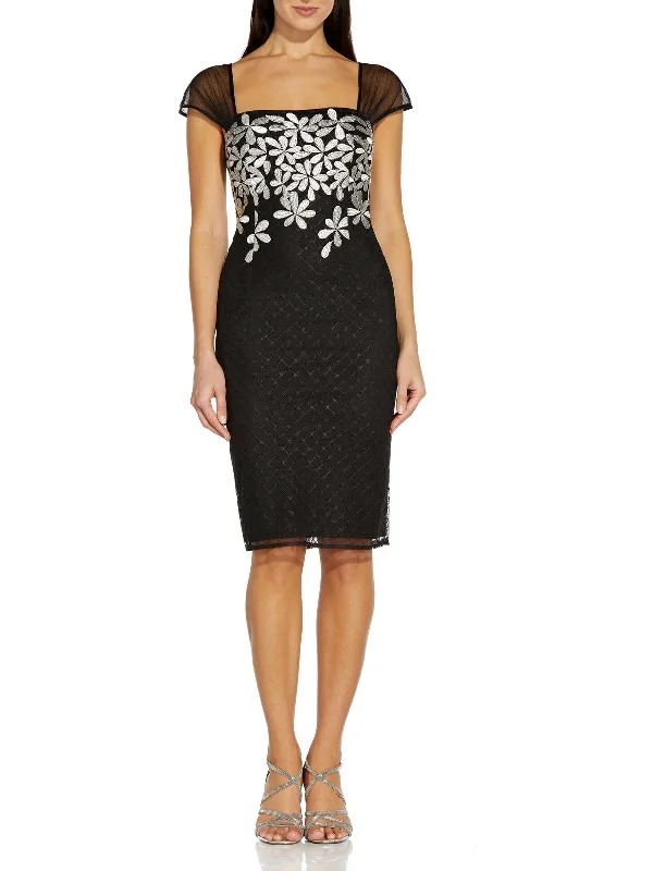 Ladies party dress chic -Womens Embroidered Floral Cocktail and Party Dress