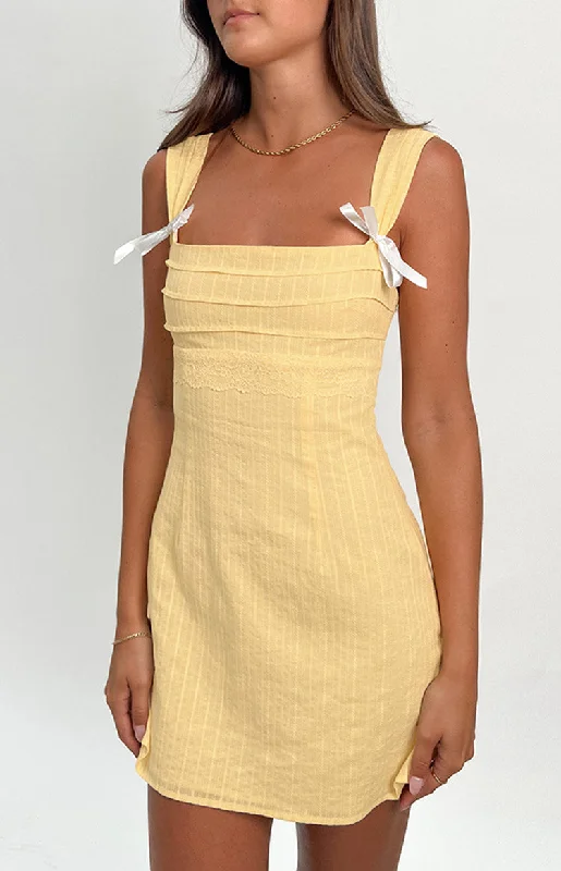 Women's mini dress solid color -Taylor Yellow Tie Back Mini Dress