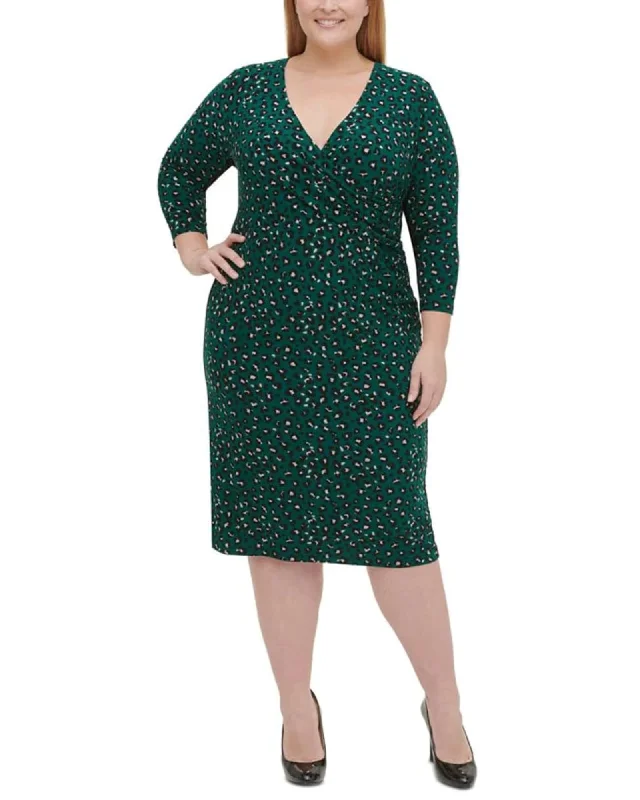 Ladies midi dress mint -Tommy Hilfiger Women's Plus Leopard Print Jersey MIDI Dress Green Size14W | Green