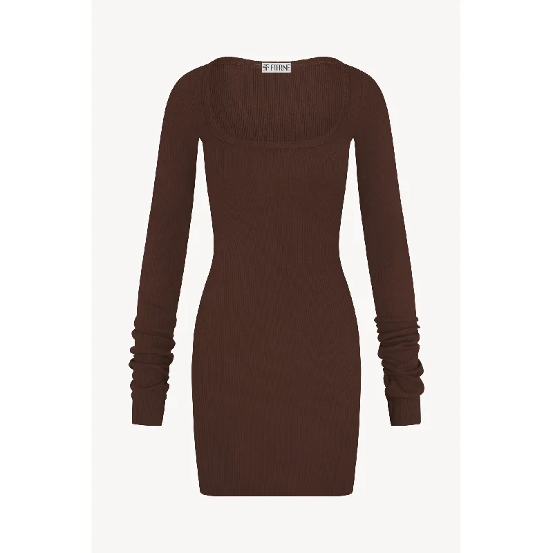 Women's mini dress cheap -Square Neck Mini Dress | Chocolate