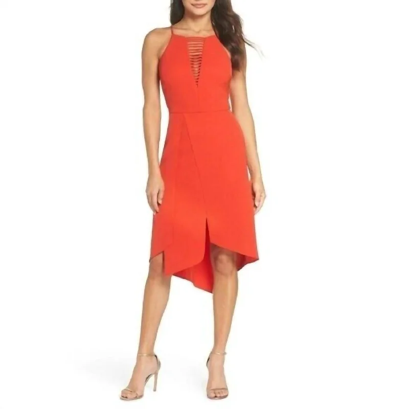 Ladies party dress sequin overlay -Halted Uneven Hem Cocktail Sleeveless Party Dress In Red