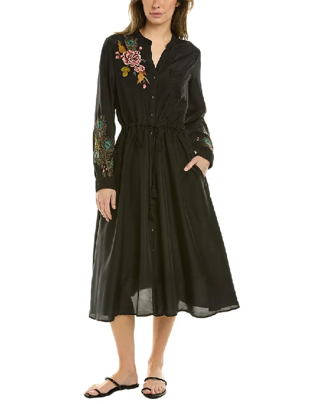 Women's shirt dress clearance -Johnny Was Quito Drawstring Silk Shirtdress