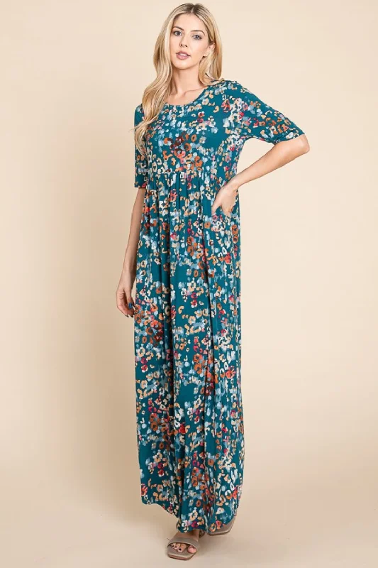 Women's maxi dress neon -BOMBOM Printed Shirred Maxi Dress