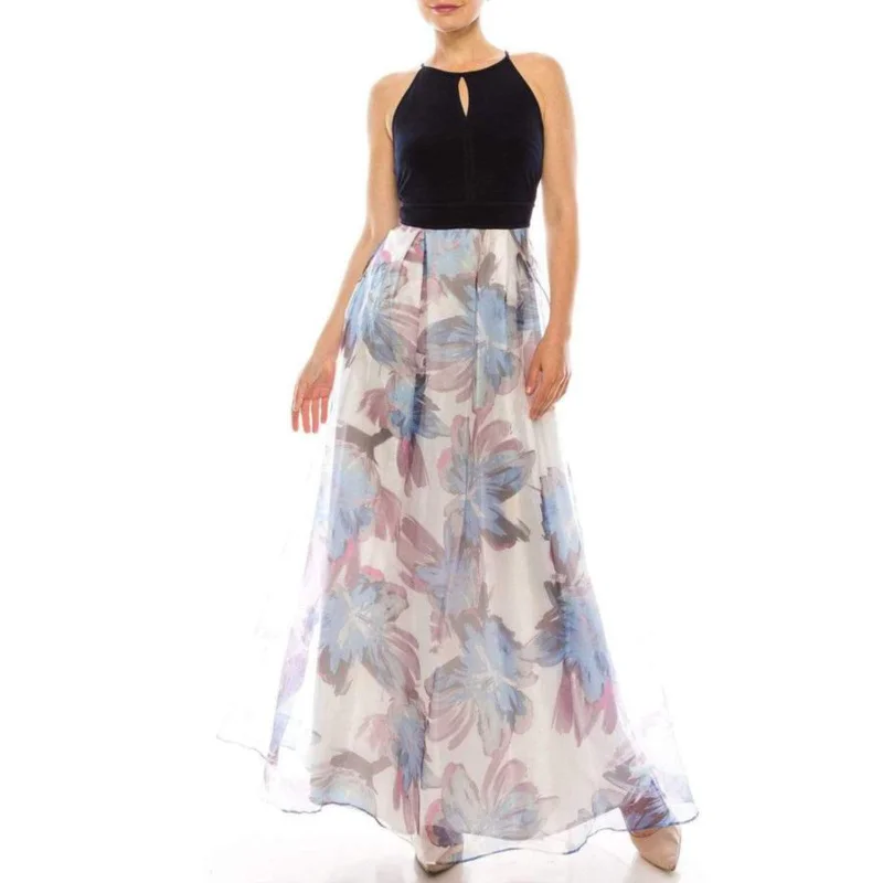 Women's maxi dress vacation -SL FASHIONS Women's Floral Print Keyhole Top Organza Skirt Gown Maxi Dress