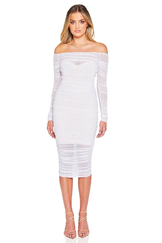 Ladies midi dress tan -Nookie Zen Long Sleeve Midi Dress - White