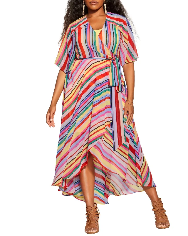 Women's maxi dress birthday -Rainn Rainbow Striped Maxi Dress | Red / Yellow