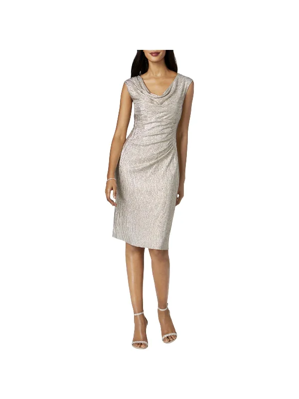 Ladies sleeveless dress rooftop -Womens Metallic Sleeveless Cocktail Dress