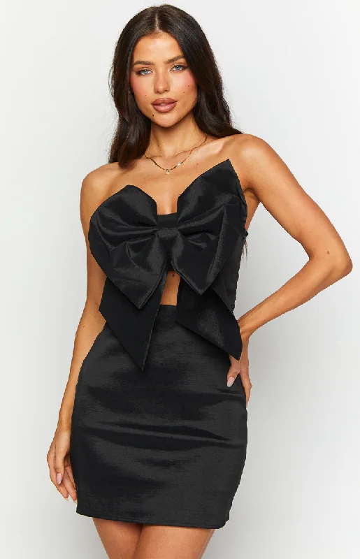 Women's mini dress satin -Nadia Black Bow Mini Dress