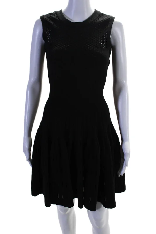 Ladies sleeveless dress brunch -Alaia Womens Knee Length Sleeveless A Line Sweater Dress Black Wool