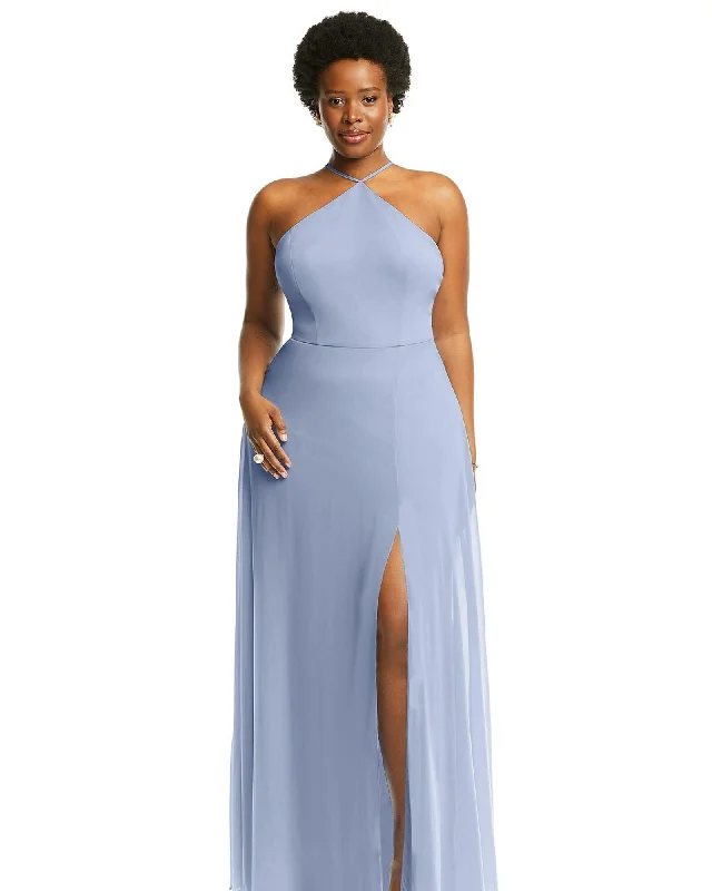 Women's maxi dress travel -Diamond Halter Maxi Dress with Adjustable Straps | Sky Blue