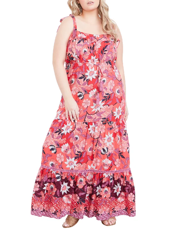 Women's maxi dress navy -Payton Tiered Maxi Dress | Red / White