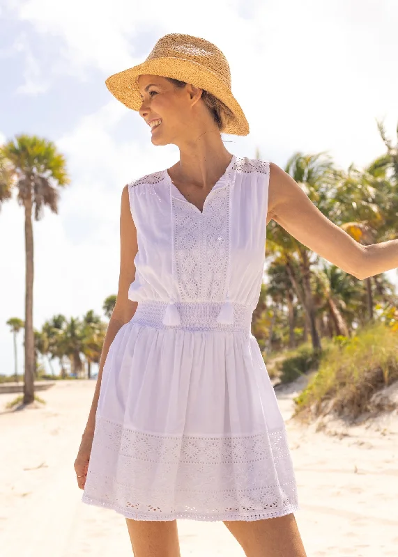 Ladies sleeveless dress fresh look -White Eyelet Sleeveless Dress