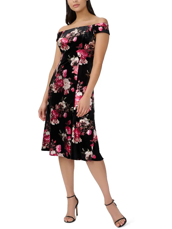 Ladies party dress vibrant -Womens Velvet Knee Cocktail and Party Dress