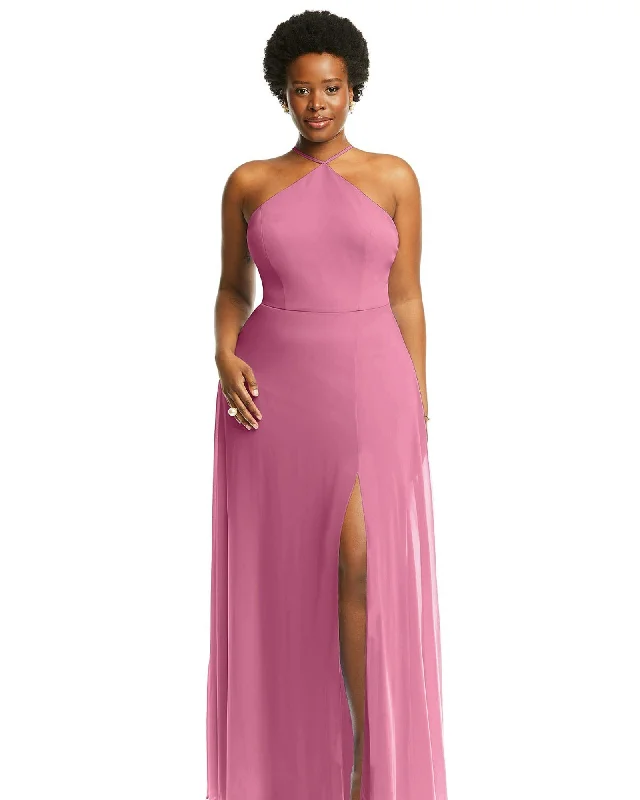 Women's maxi dress maternity -Diamond Halter Maxi Dress with Adjustable Straps | Orchid Pink