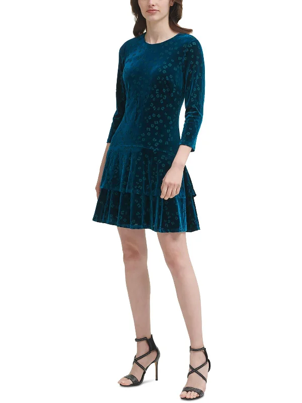 Ladies party dress cheerful -Womens Velvet Ruffled Cocktail and Party Dress