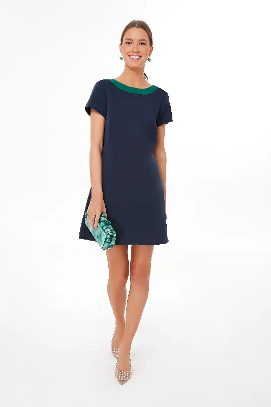 Women's mini dress evening -Navy and Green Bow Back Mini Dress