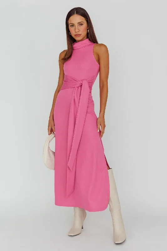 Ladies sleeveless dress casual -Make A Way Sleeveless Turtleneck Dress Pink