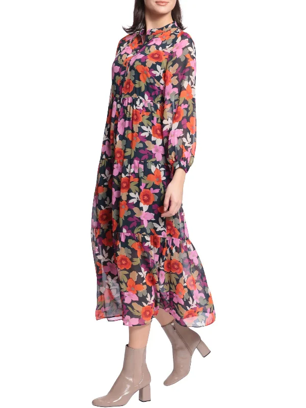 Women's shirt dress maternity -Womens Floral Long Shirtdress