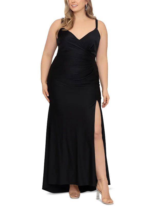 Ladies sleeveless dress minimal -Plus Womens V-Neck Sleeveless Evening Dress