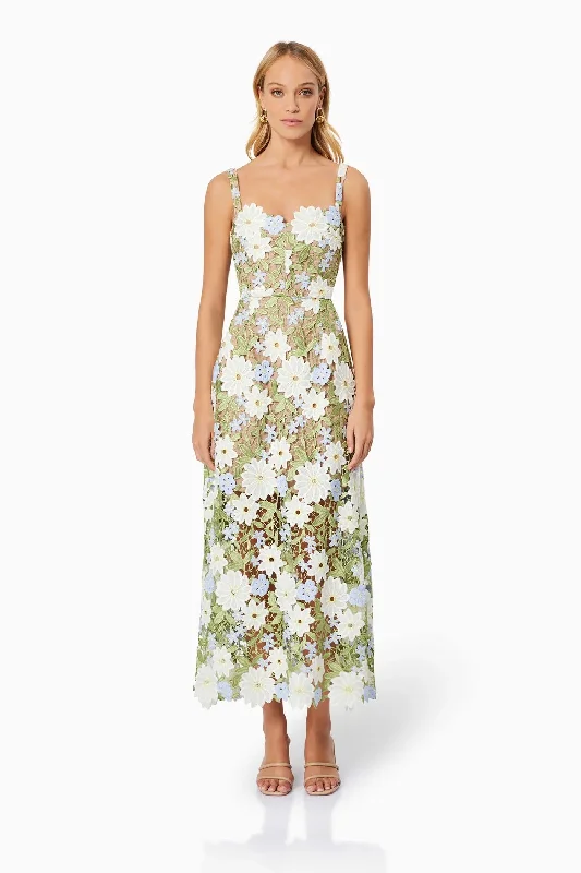 Ladies midi dress airy -Flora Lace Midi Dress - Green Multi