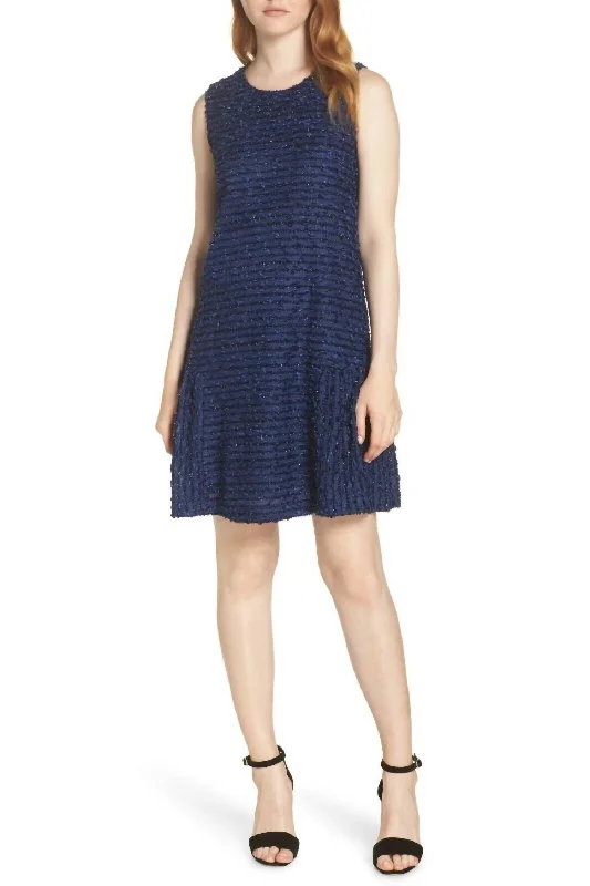 Ladies sleeveless dress white -Sparkle Sleeveless Above Knee Ruffle Hem Dress In Navy Blue