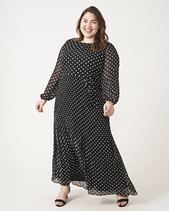 Women's maxi dress classic -Arwen Pleated Polka Dot Maxi Dress | Black / White